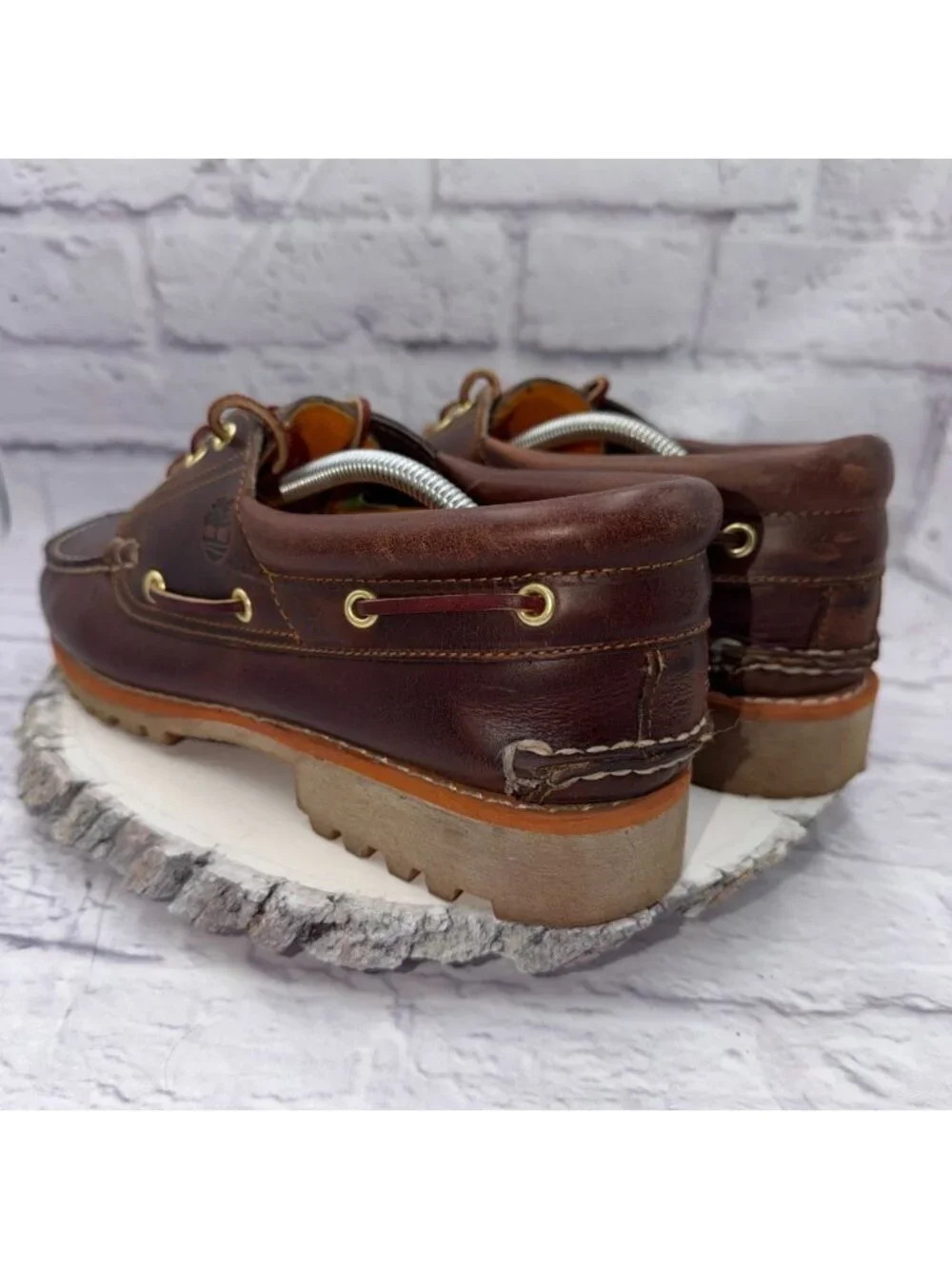 Timberland Mens Authentic 3-Eye Lug Handsewn Brown Leather Boat Shoes Size 12 M